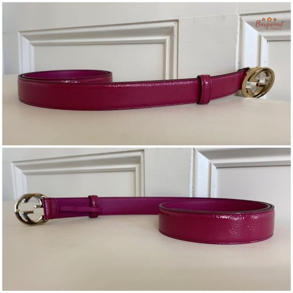 Authentic GUCCI Fuchsia Pink Coated Calfskin Leather Interlocking G Belt 85/34 main image 4